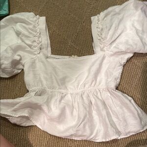 Altar'd State White Puff Sleeve Ruched Blouse